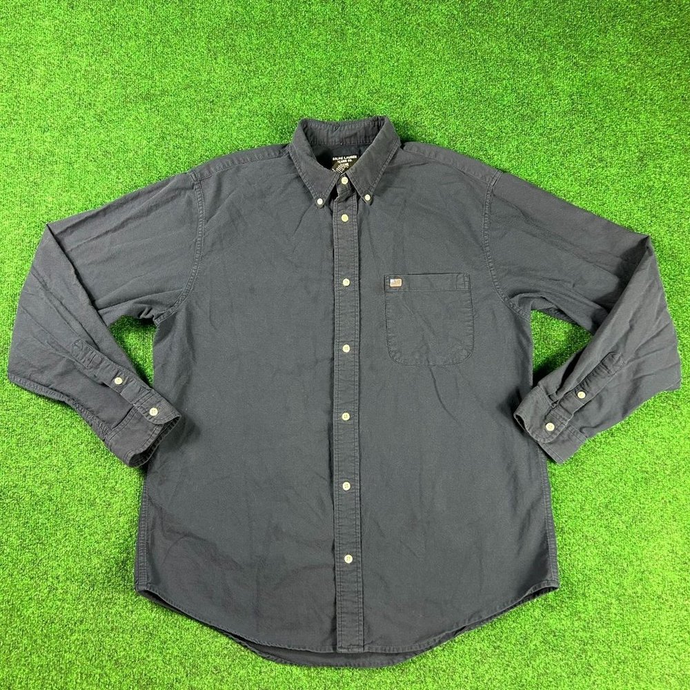 Ralph Lauren Jeans Company Flag Navy Long Sleeve Button Up Shirt Mens Size Large